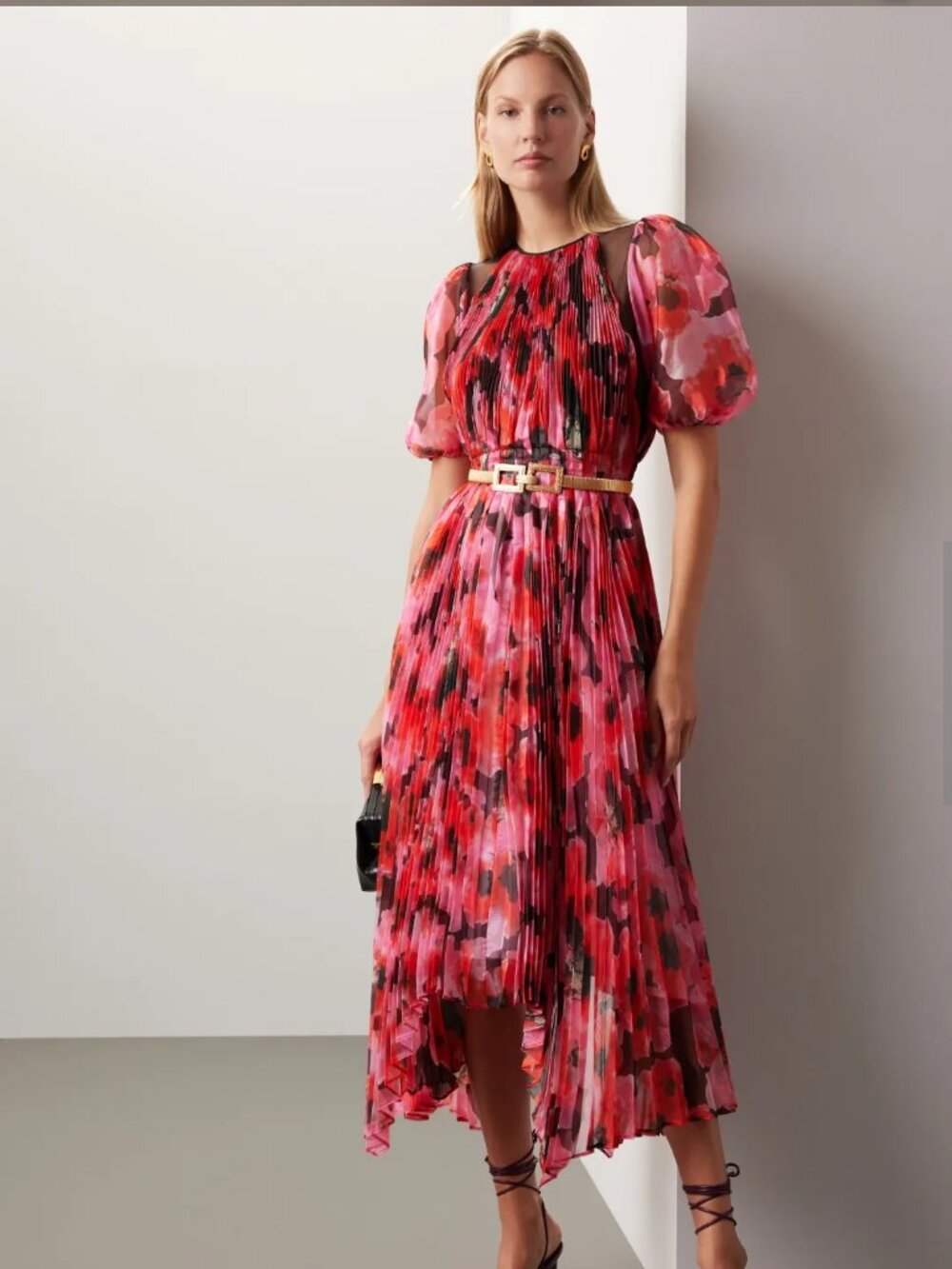 Bibhu Mohapatra Pleated Floral Dress Size 8 MSRP $565